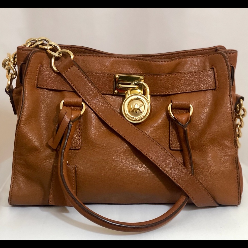 Medium soft leather satchel in luggage color.